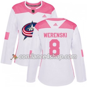 Adidas Maillot de Hockey Columbus Blue Jackets Zach Werenski 8 2017-2018 Blanc Rose Fashion Authentic - Femme